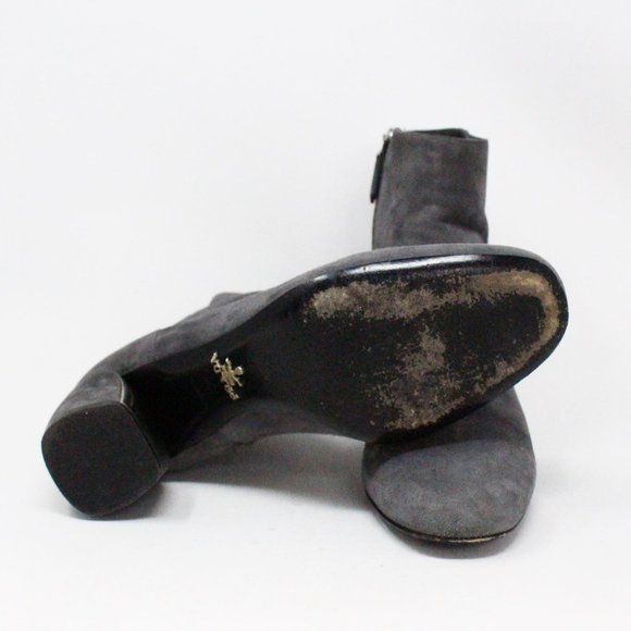 * ON SALE PRADA #36456 Grey Suede Heel Booties (US 8 EU 38) - Picture 8 of 9